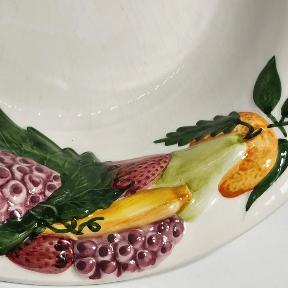 RC Real Ceramica Portugal Fruit Bowl Vibrant Strawberries Peaches Leaves Vintage